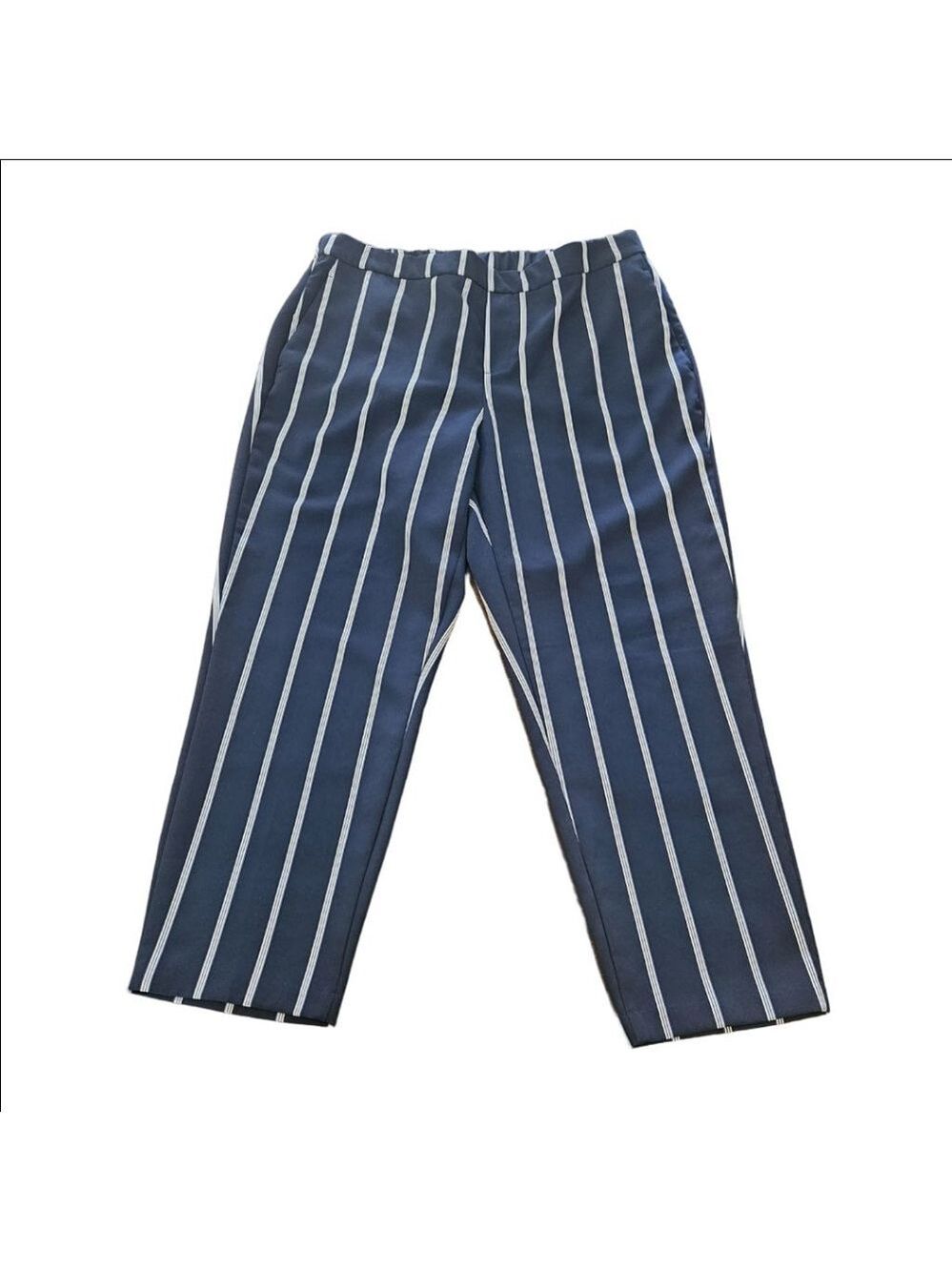 Women's Old Navy Navy Blue White Stripe Ankle Cropped Pants Size 14